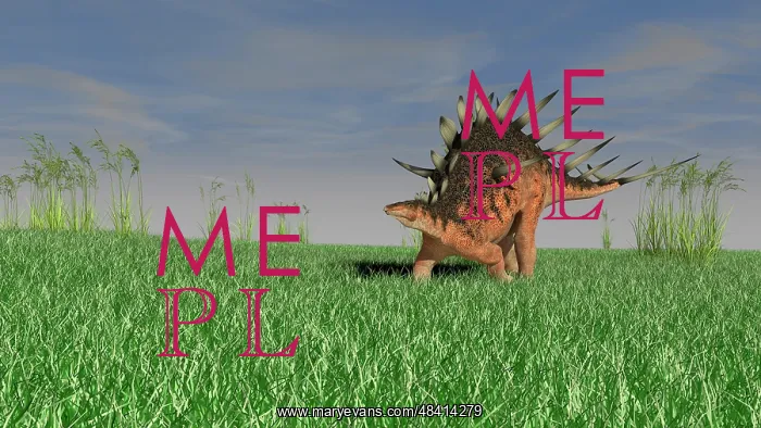 : Kentrosaurus walking across a grassy field : Kentrosaurus walking across a grassy field