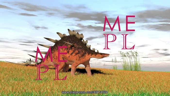 : Kentrosaurus walking across a grassy field : Kentrosaurus walking across a grassy field