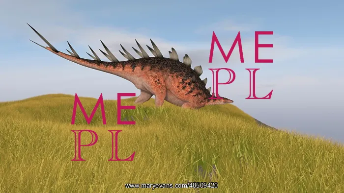 : Kentrosaurus walking through a grassy field : Kentrosaurus walking through a grassy field