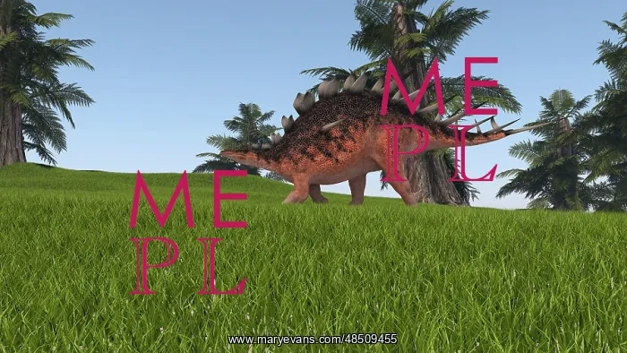 : Kentrosaurus walking across a grassy field : Kentrosaurus walking across a grassy field