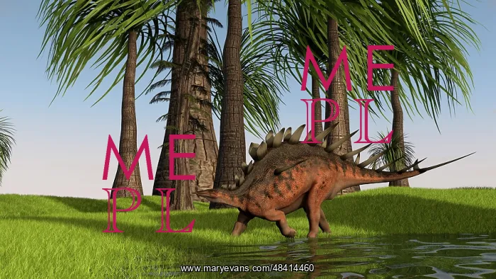 : Kentrosaurus walking along a nearby swamp : Kentrosaurus walking along a nearby swamp