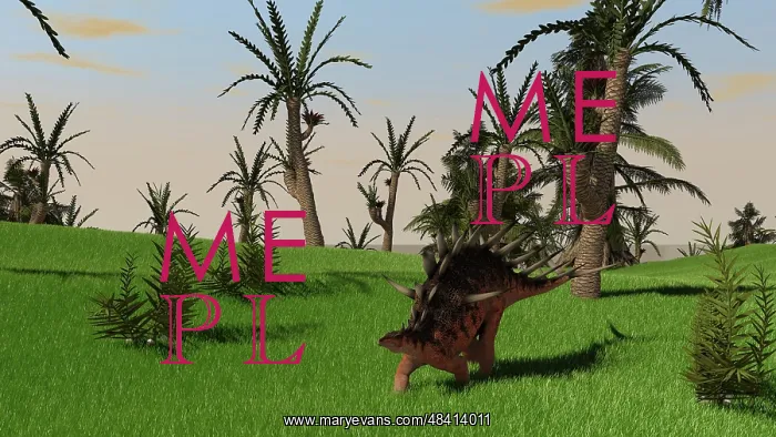 : Kentrosaurus walking across an open field : Kentrosaurus walking across an open field