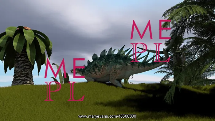 : Kentrosaurus walking through an open field : Kentrosaurus walking through an open field