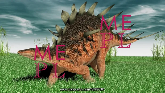 : Kentrosaurus walking across prehistoric grasslands : Kentrosaurus walking across prehistoric grasslands
