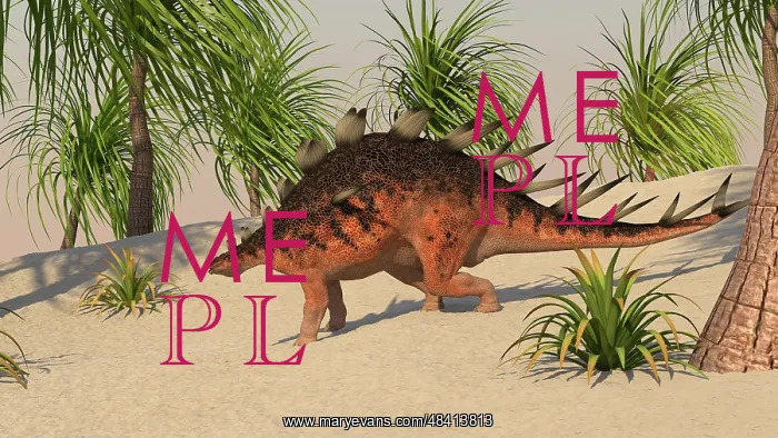 : Kentrosaurus walking in a tropical environment : Kentrosaurus walking in a tropical environment