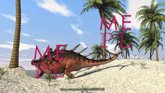 : Kentrosaurus walking in a tropical environment : Kentrosaurus walking in a tropical environment