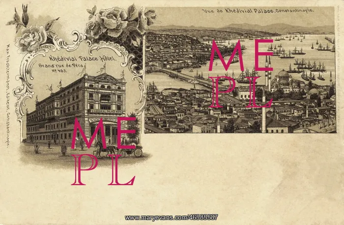 : Khedival Palace Hotel and Galata Bridge, Istanbul, Turkey : Khedival Palace Hotel and Galata Bridge, Istanbul, Turkey