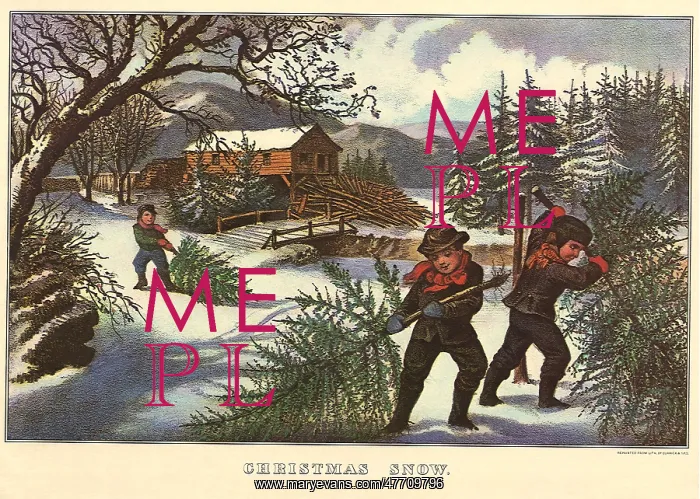  : Kids with Christmas Pines in Snow