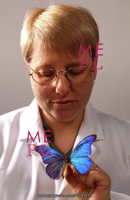 : Kim Goodger with butterfly specimen : Kim Goodger with butterfly specimen