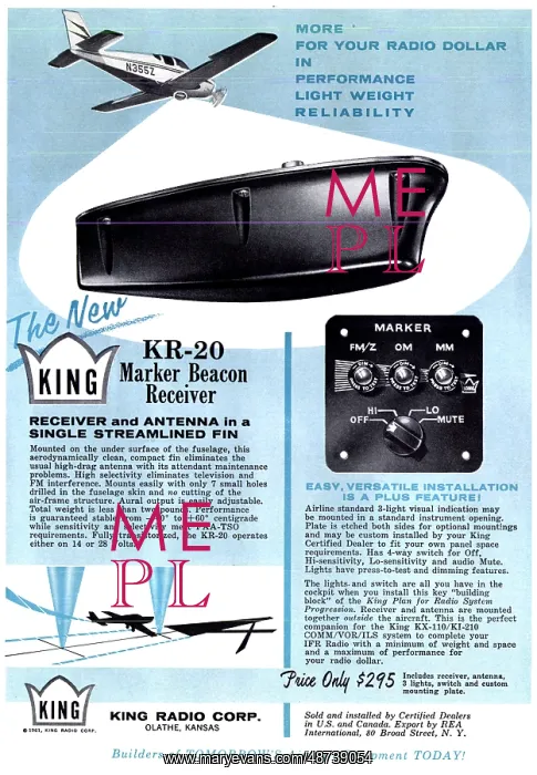  : King Avionics. King KR-20 Marker Beacon Receiver