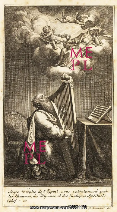 : King David plays a harp to putti and Mary above his head : King David plays a harp to putti and Mary above his head
