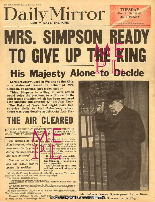 : King Edward VIII Abdication Crisis : King Edward VIII Abdication Crisis