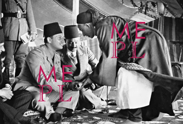 : King Farouk with a Bedouin chieftain, 1938 : King Farouk with a Bedouin chieftain, 1938