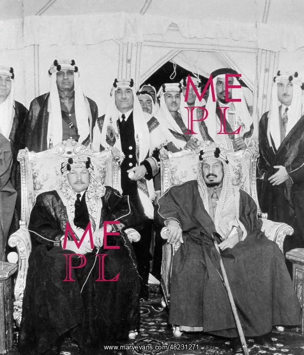 : King Farouk of Egypt with Saudi King Abdalaziz III, in the : King Farouk of Egypt with Saudi King Abdalaziz III, in the