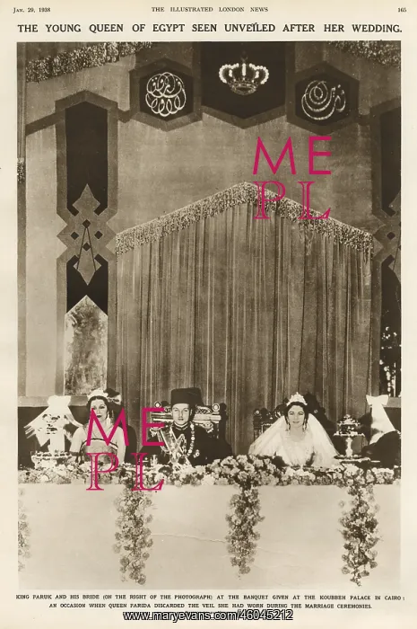 : King Faruk and Queen Farida of Egypt after their wedding : King Faruk and Queen Farida of Egypt after their wedding