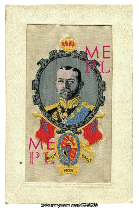: King George V head and shoulders on a silk postcard : King George V head and shoulders on a silk postcard