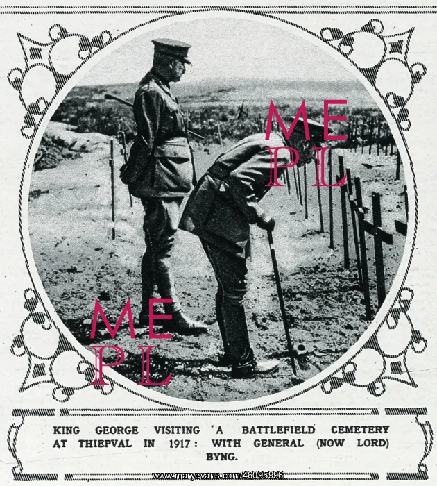 : King George visiting a battlefield cemetery : King George visiting a battlefield cemetery