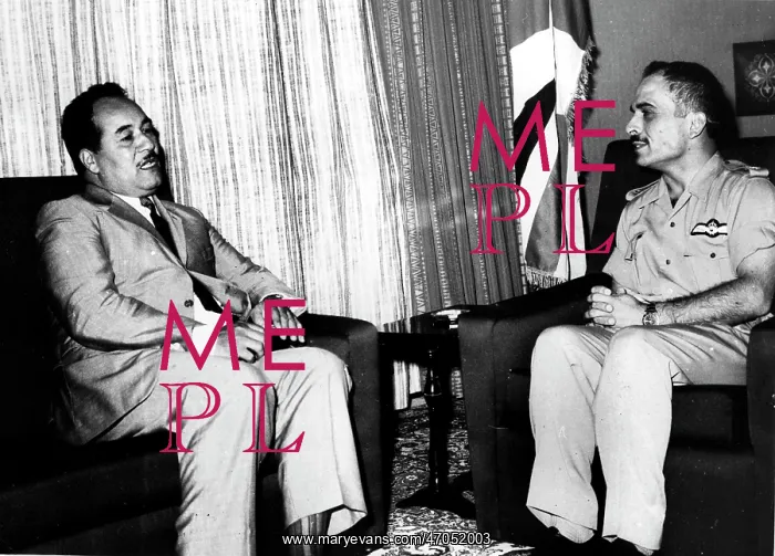 : King Hussein of Jordan with Qayed Ahman of Algeria : King Hussein of Jordan with Qayed Ahman of Algeria