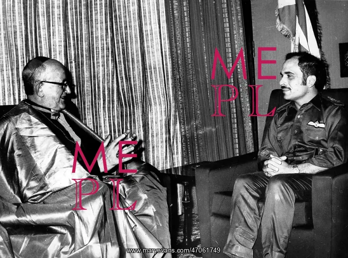 : King Hussein of Jordan with Yacoub Beltriti of Jerusalem : King Hussein of Jordan with Yacoub Beltriti of Jerusalem