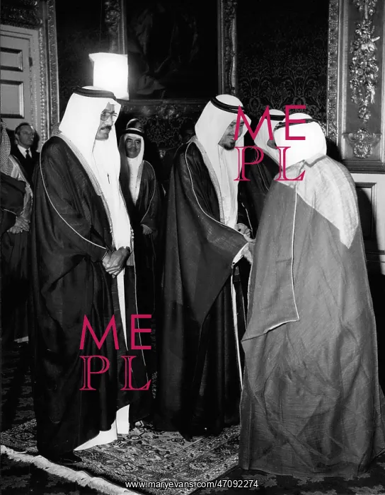: King Khaled of Saudi Arabia with ambassadors : King Khaled of Saudi Arabia with ambassadors