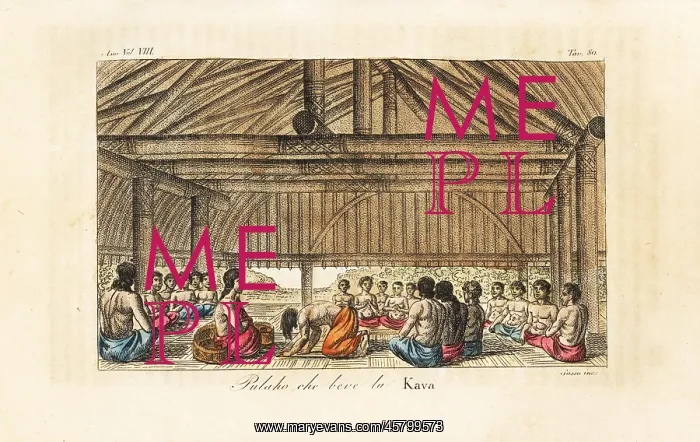 : King Polaho drinking kava in a longhouse, Tonga : King Polaho drinking kava in a longhouse, Tonga