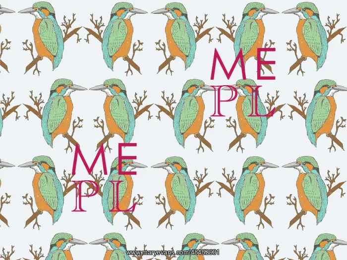 : Kingfisher on a branch repeating pattern : Kingfisher on a branch repeating pattern