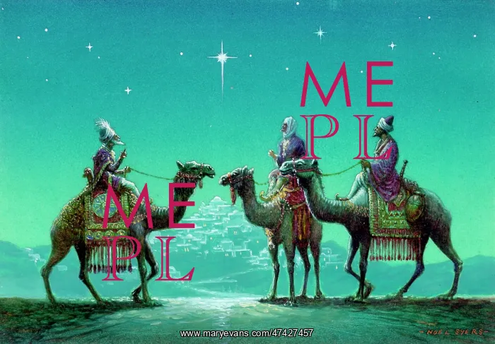 : Three Kings on camels looking towards Bethlehem : Three Kings on camels looking towards Bethlehem