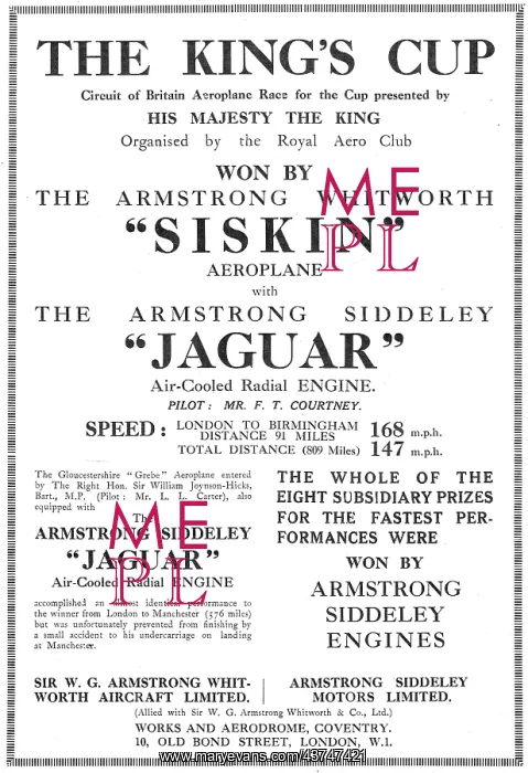 : Kings Cup Won In An AW Siskin With AS Jaguar Engine : Kings Cup Won In An AW Siskin With AS Jaguar Engine