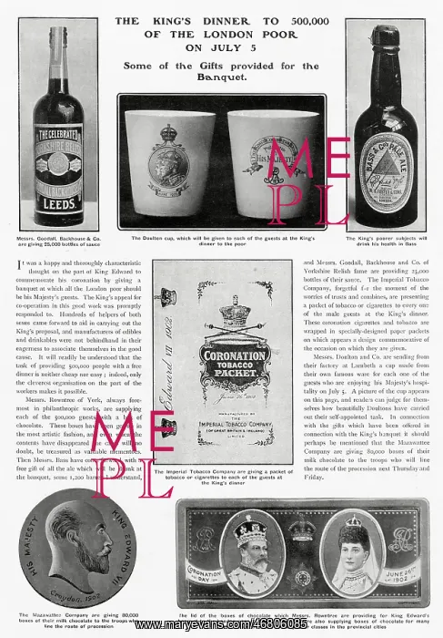 : King's Dinner to 500, 000 London Poor, 1902 Coronation : King's Dinner to 500, 000 London Poor, 1902 Coronation