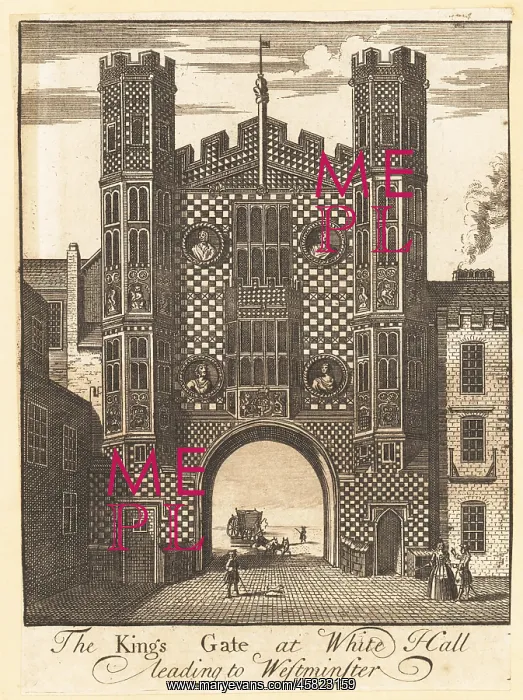 : The King's Gate, Holbein Gate or Cockpit Gate, London, 1720s : The King's Gate, Holbein Gate or Cockpit Gate, London, 1720s