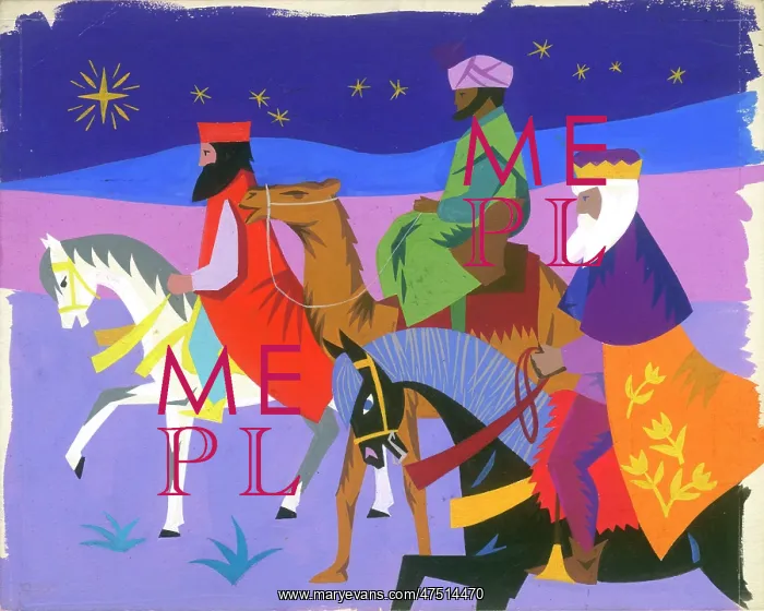 : Three Kings, two on horses and one on a camel : Three Kings, two on horses and one on a camel