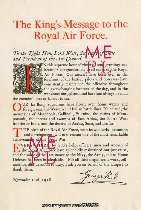 : The King's Message to the Royal Air Force, WW1 : The King's Message to the Royal Air Force, WW1