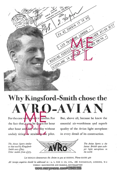 : Kingsford Smith Chooses The Avro Avian : Kingsford Smith Chooses The Avro Avian