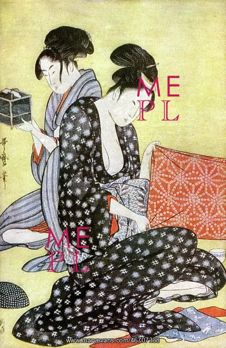 : Kitagawa Utamaro print - Folding a Length of Cloth : Kitagawa Utamaro print - Folding a Length of Cloth