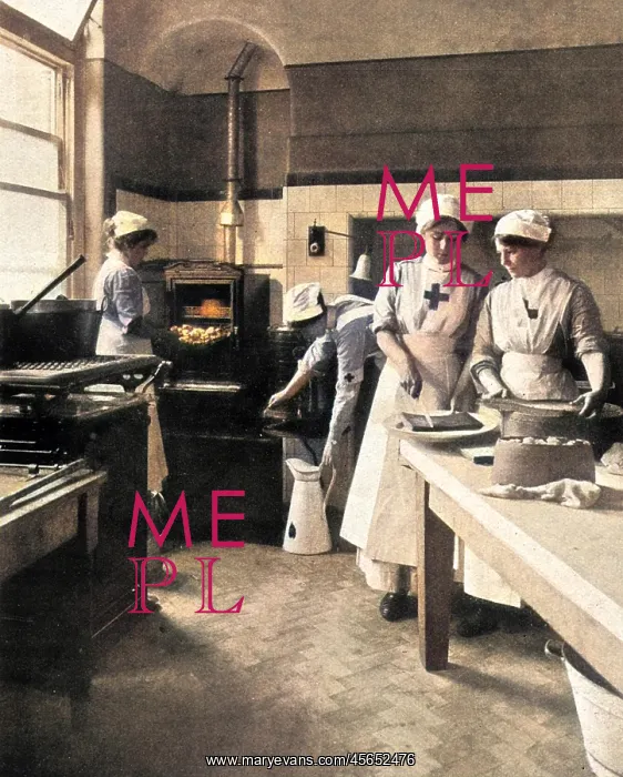 : Kitchen at Weir Red Cross Hospital, Balham, London, WW1 : Kitchen at Weir Red Cross Hospital, Balham, London, WW1