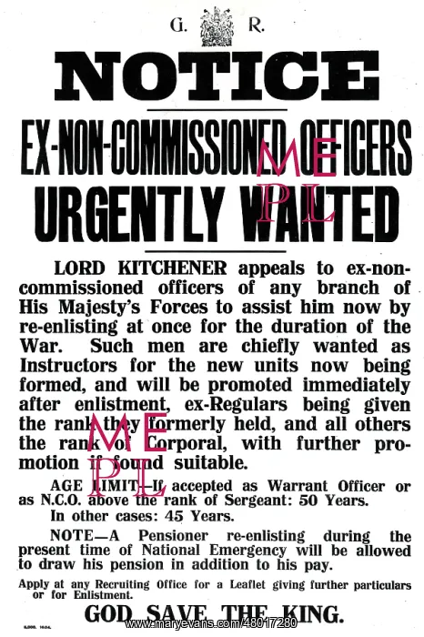 : Kitchener recruitment notice, WW1 : Kitchener recruitment notice, WW1