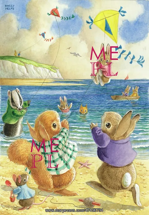: The Kite Fliers - with rabbits, squirrel, badger etc : The Kite Fliers - with rabbits, squirrel, badger etc