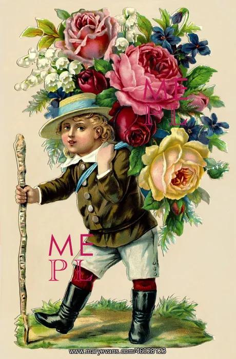  : kitsch  /  souvenir, boy with roses, Germany, circa