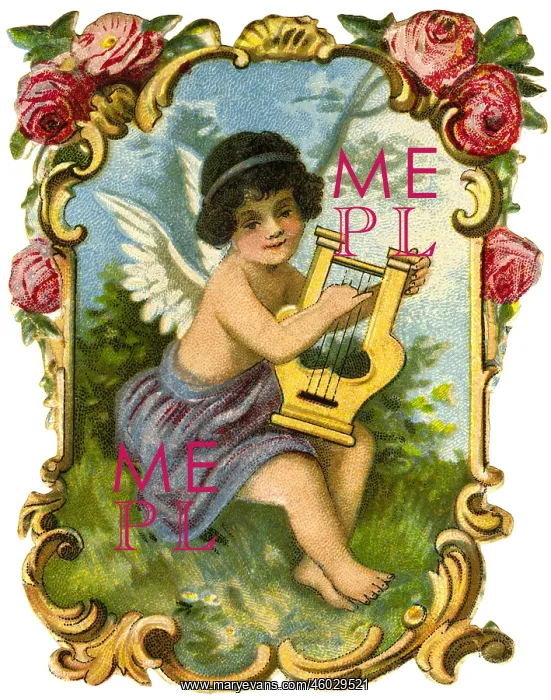  : kitsch  /  souvenir, engel with roses, lithograph