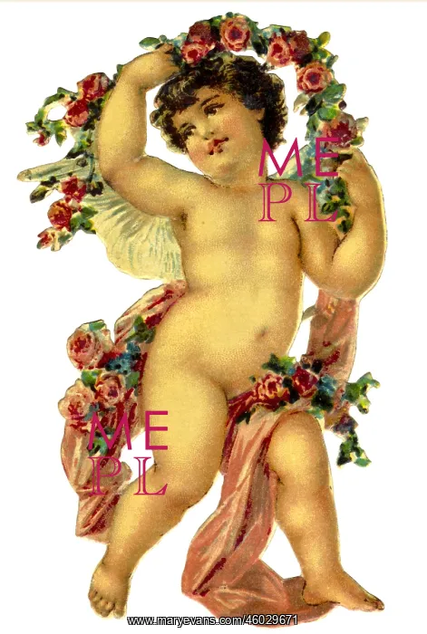  : kitsch  /  souvenir, engel with roses, lithograph