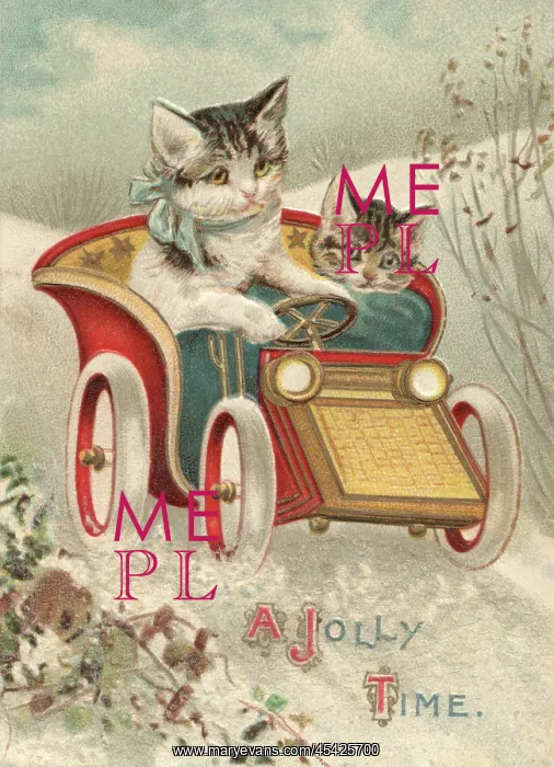  : Kittens. Christmas card depicting kittens taking a drive in an open-top car