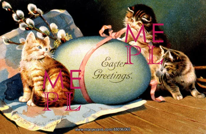  : Three kittens and a large egg on an Easter card