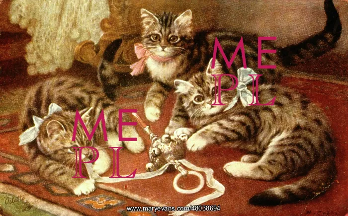  : Three kittens playing with a baby's rattle