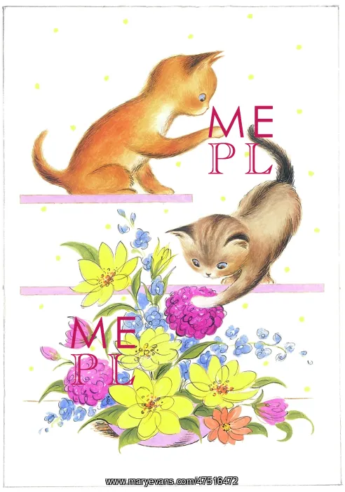  : Two Kittens playing with a bowl of mixed flowers
