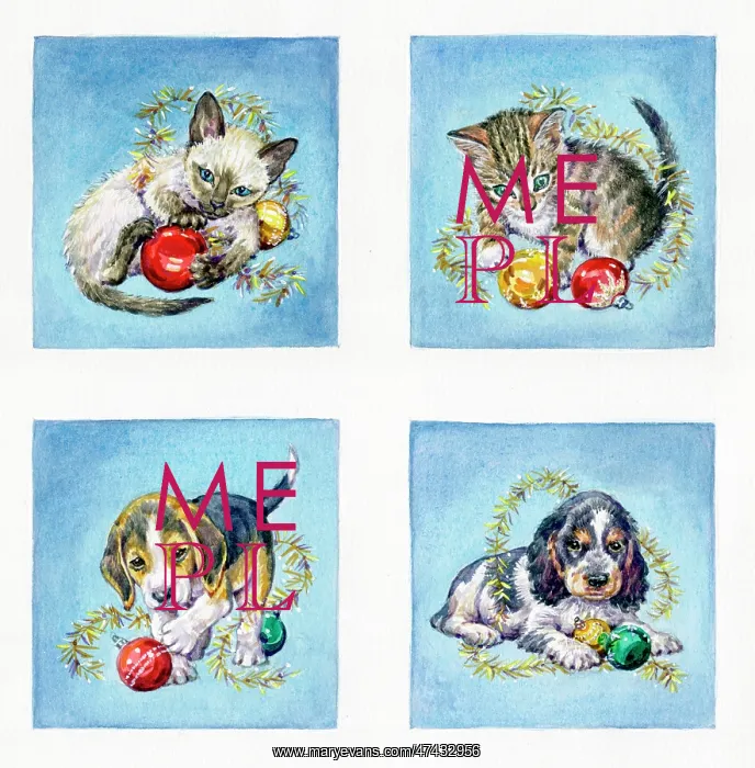 : Kittens and Puppies with Christmas Decorations : Kittens and Puppies with Christmas Decorations