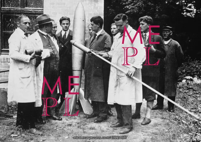 : Klaus Riedel holding an early version of ? : Klaus Riedel holding an early version of ?