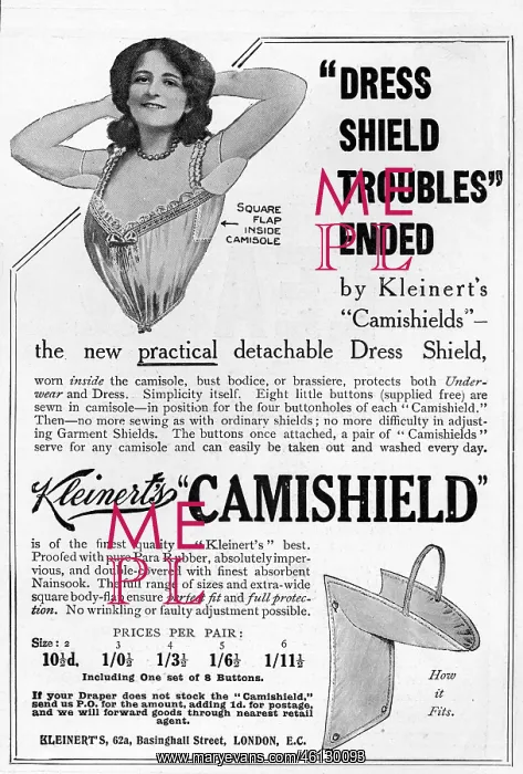 : Kleinart's Camishield dress shields advertisement : Kleinart's Camishield dress shields advertisement