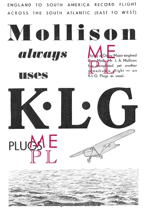 : KLG Used By Mollisons Puss Moth : KLG Used By Mollisons Puss Moth