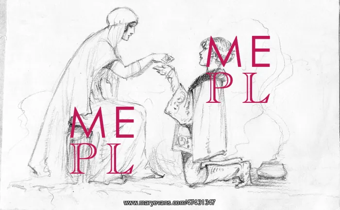  : A kneeling boy accepts the favour of a princess