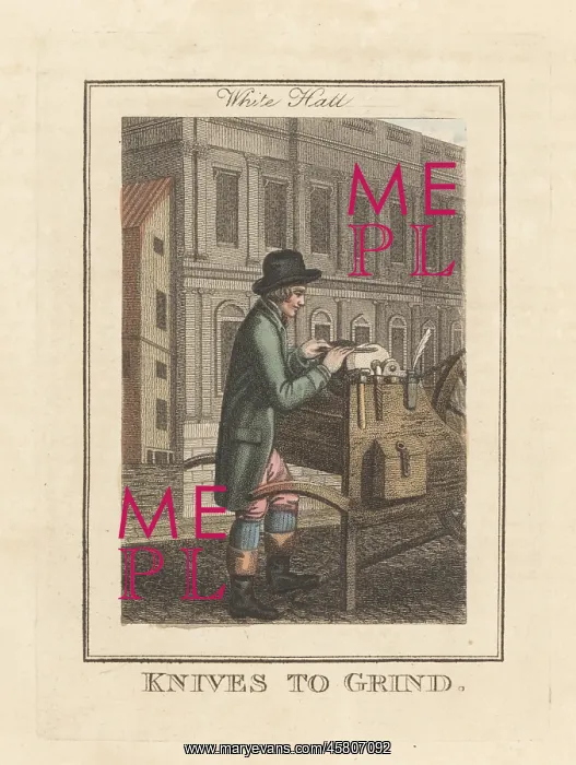 : Knife-grinder in front of Whitehall, London, 1805 : Knife-grinder in front of Whitehall, London, 1805